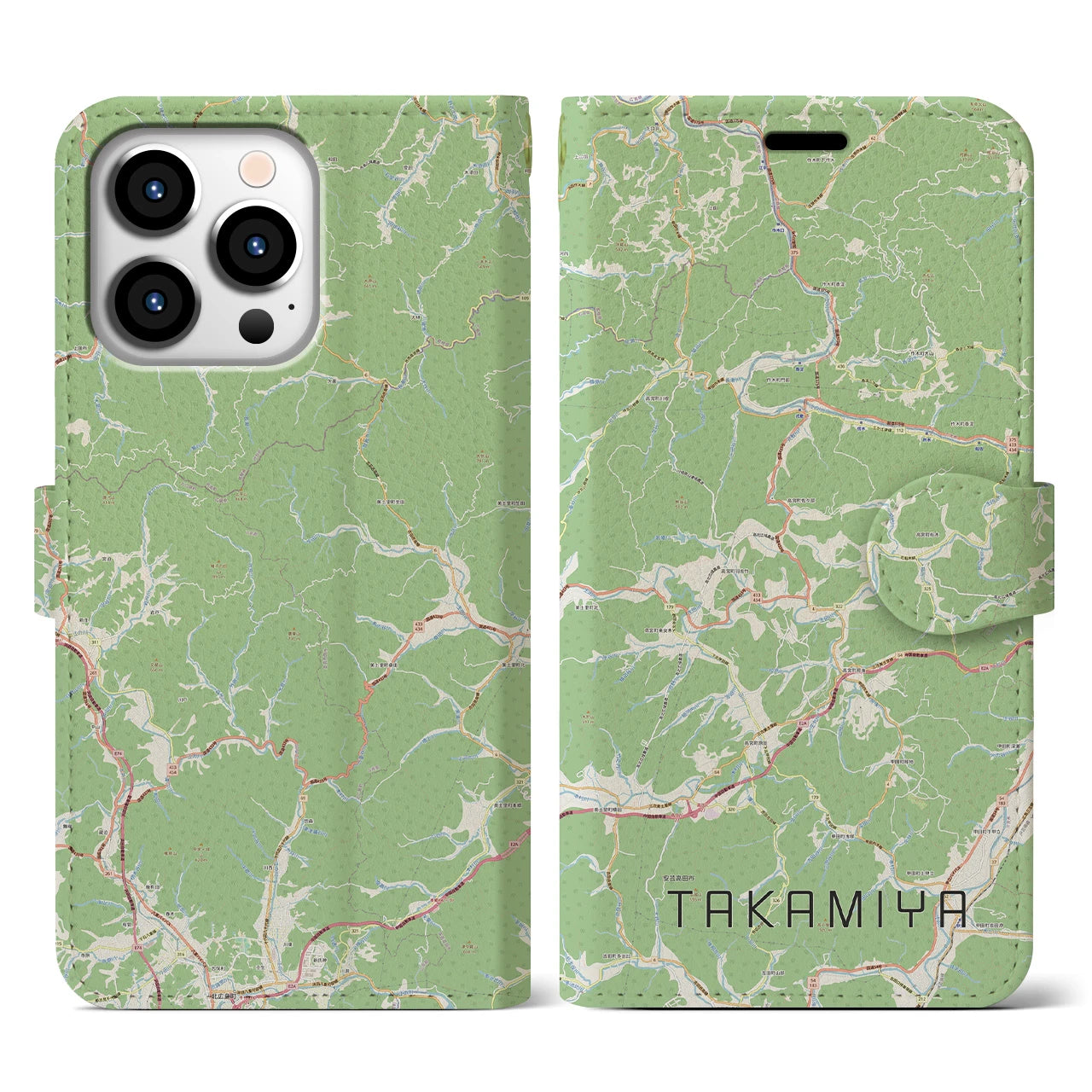 【高宮(広島県)】地図柄iPhoneケース(手帳タイプ)ナチュラル・iPhone 13 Pro 用