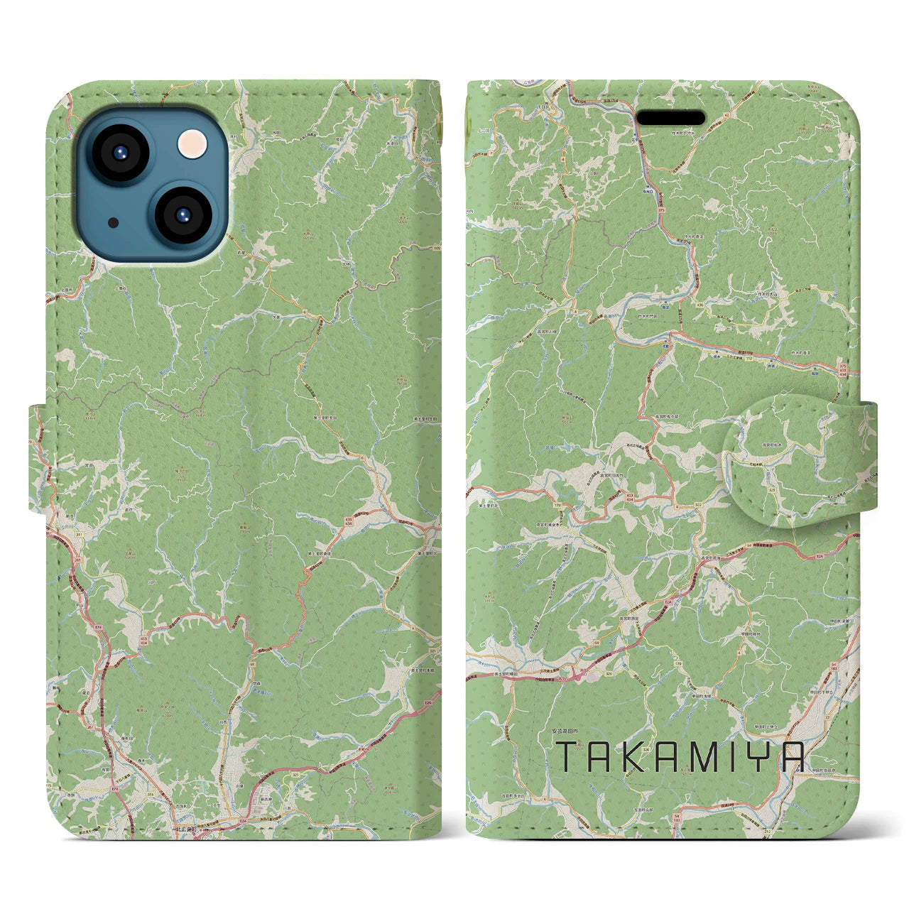 【高宮(広島県)】地図柄iPhoneケース(手帳タイプ)ナチュラル・iPhone 13 用