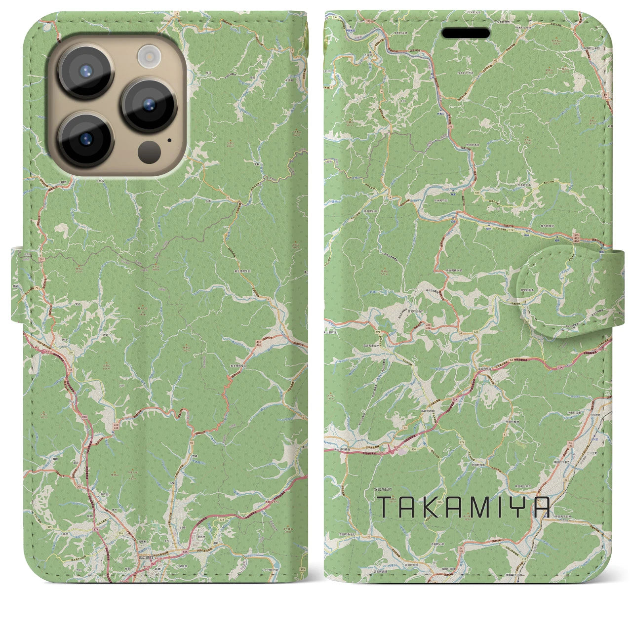 【高宮(広島県)】地図柄iPhoneケース(手帳タイプ)ナチュラル・iPhone 14 Pro Max 用