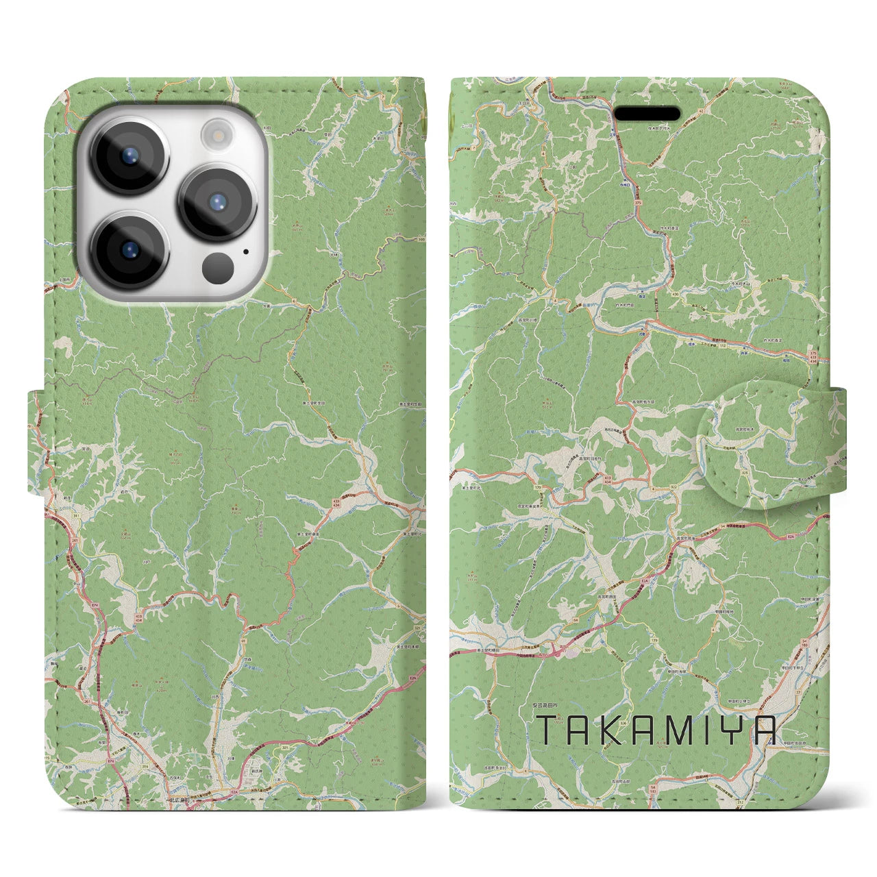 【高宮(広島県)】地図柄iPhoneケース(手帳タイプ)ナチュラル・iPhone 14 Pro 用