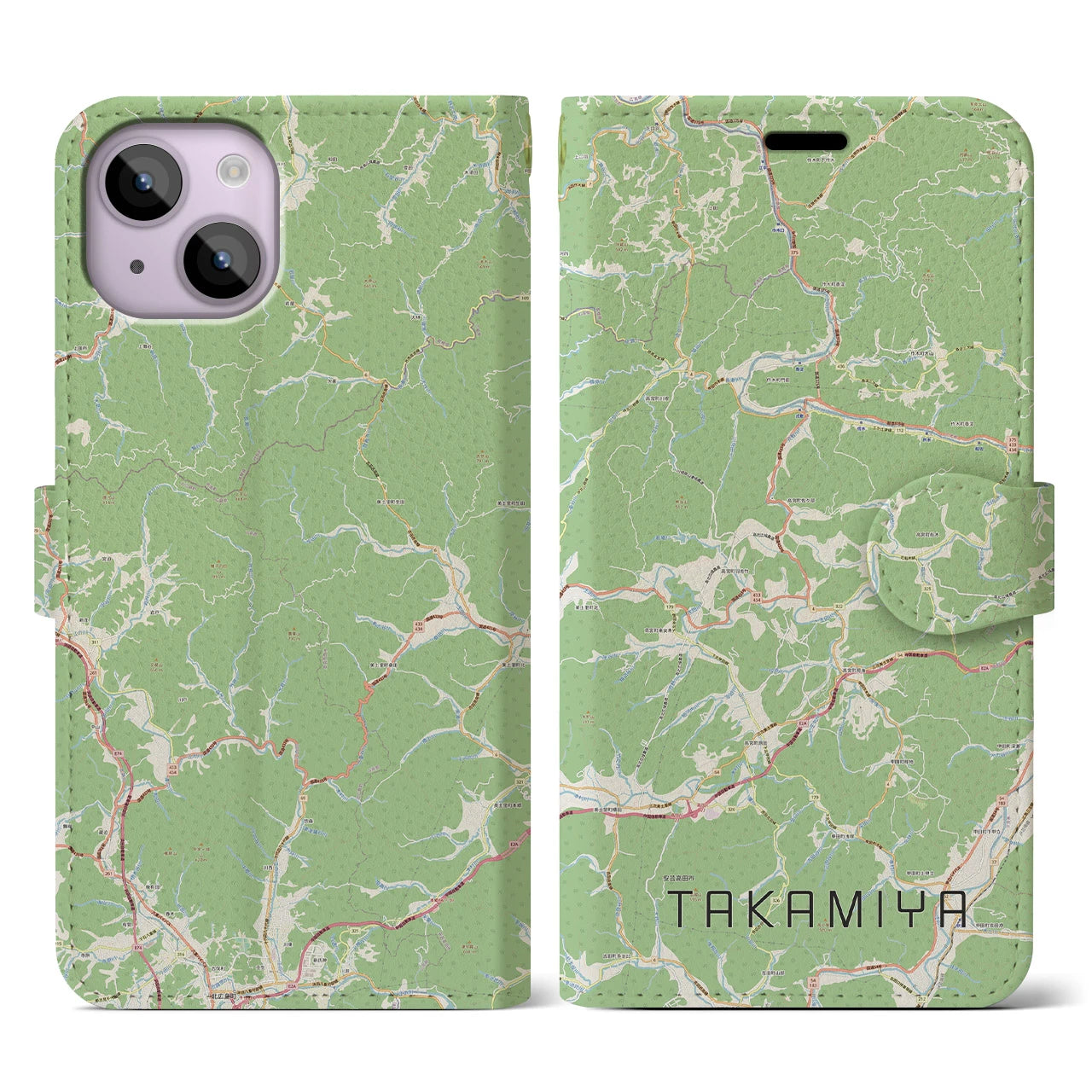 【高宮(広島県)】地図柄iPhoneケース(手帳タイプ)ナチュラル・iPhone 14 用
