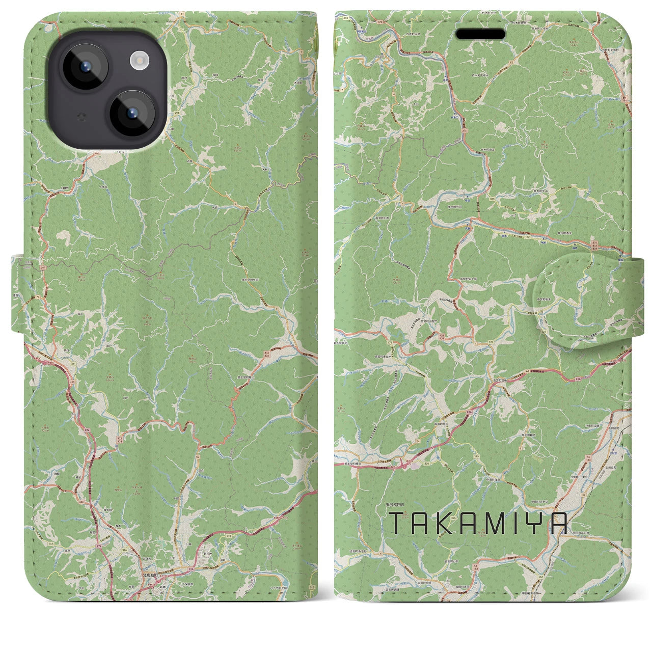 【高宮(広島県)】地図柄iPhoneケース(手帳タイプ)ナチュラル・iPhone 14 Plus 用