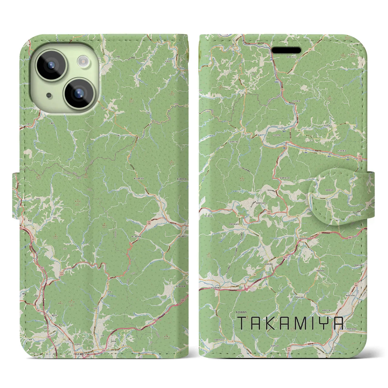 【高宮(広島県)】地図柄iPhoneケース(手帳タイプ)ナチュラル・iPhone 15 用