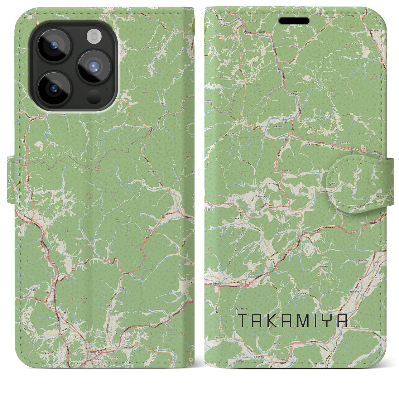 【高宮(広島県)】地図柄iPhoneケース(手帳タイプ)ナチュラル・iPhone 15 Pro Max 用