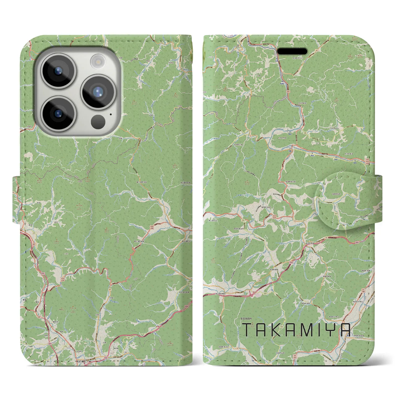 【高宮(広島県)】地図柄iPhoneケース(手帳タイプ)ナチュラル・iPhone 15 Pro 用