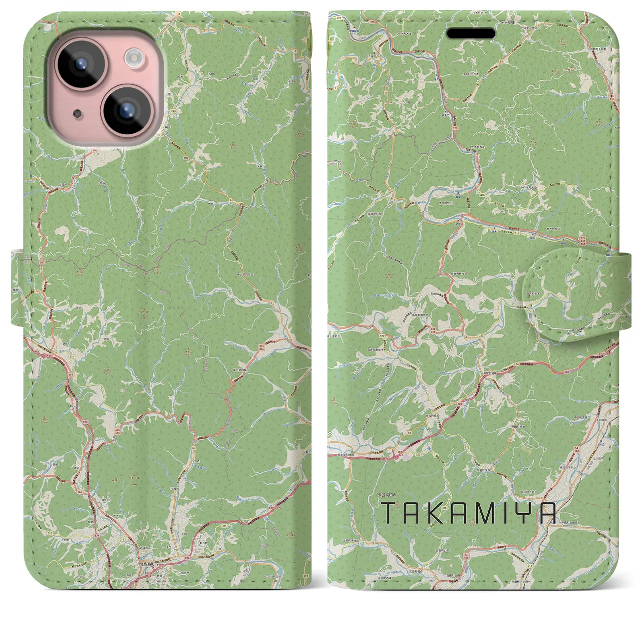 【高宮(広島県)】地図柄iPhoneケース(手帳タイプ)ナチュラル・iPhone 15 Plus 用