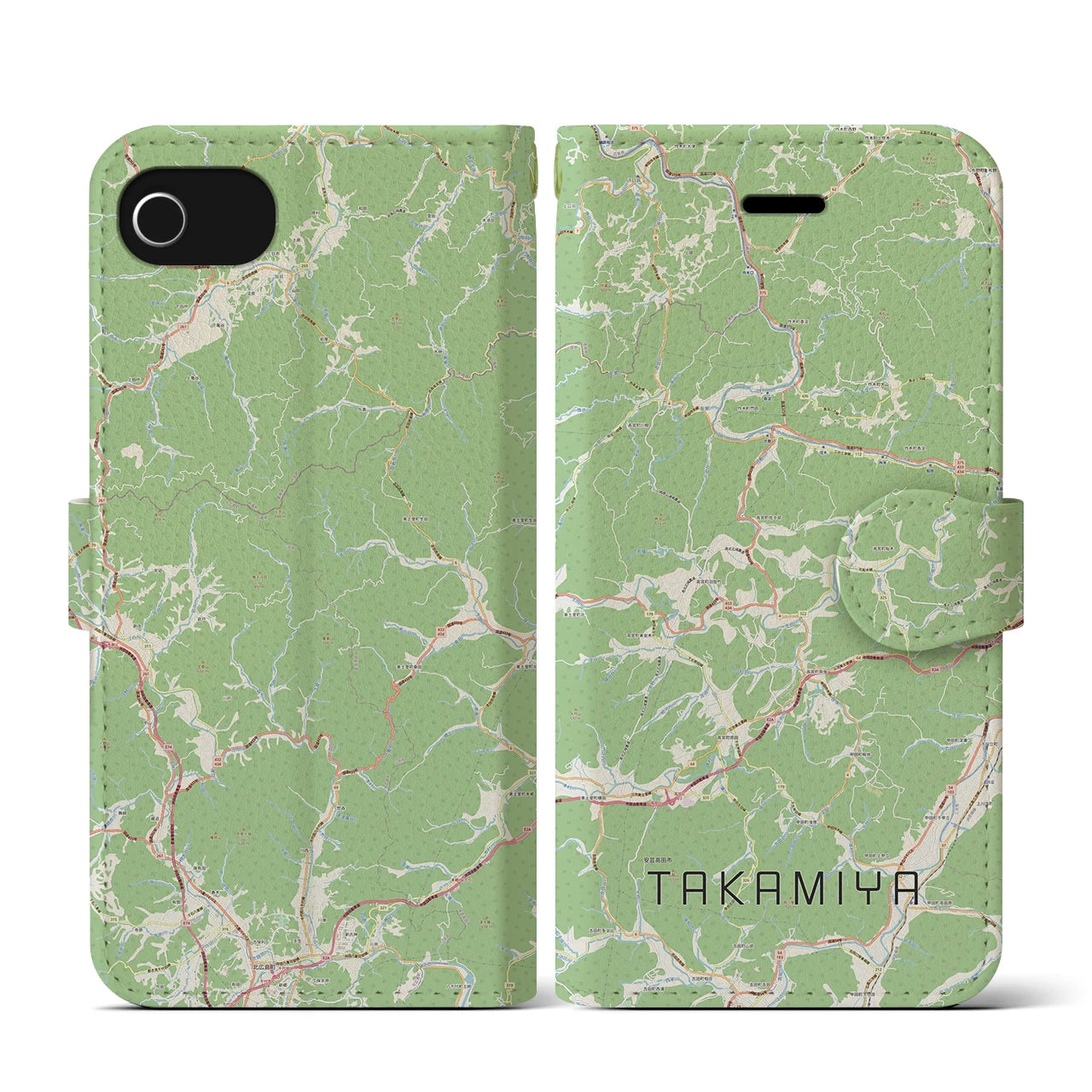 【高宮(広島県)】地図柄iPhoneケース(手帳タイプ)ナチュラル・iPhone SE(第3 / 第2世代) / 8 / 7 / 6s / 6 用