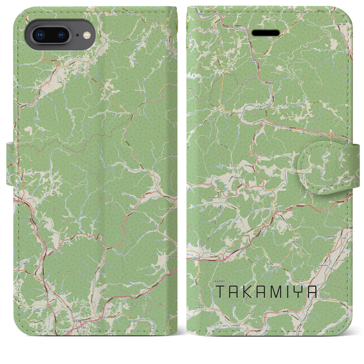 【高宮(広島県)】地図柄iPhoneケース(手帳タイプ)ナチュラル・iPhone 8Plus /7Plus / 6sPlus / 6Plus 用