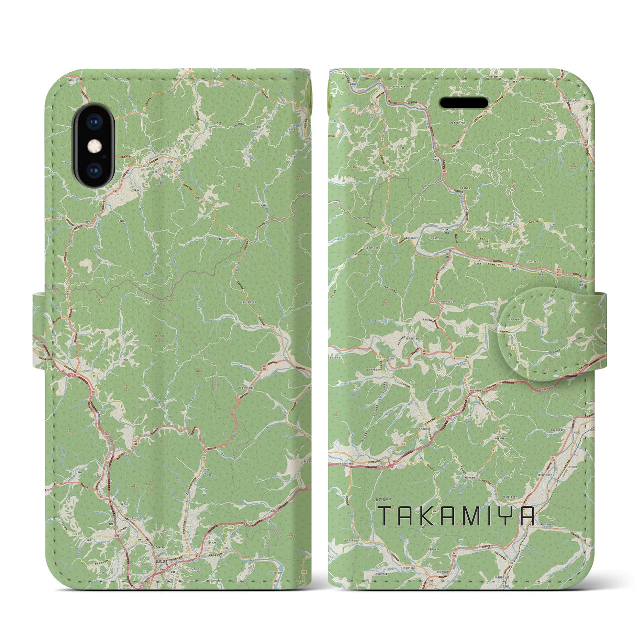 【高宮(広島県)】地図柄iPhoneケース(手帳タイプ)ナチュラル・iPhone XS / X 用