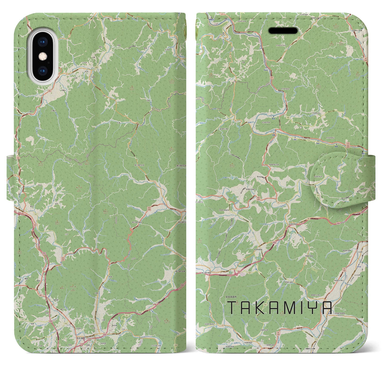 【高宮(広島県)】地図柄iPhoneケース(手帳タイプ)ナチュラル・iPhone XS Max 用