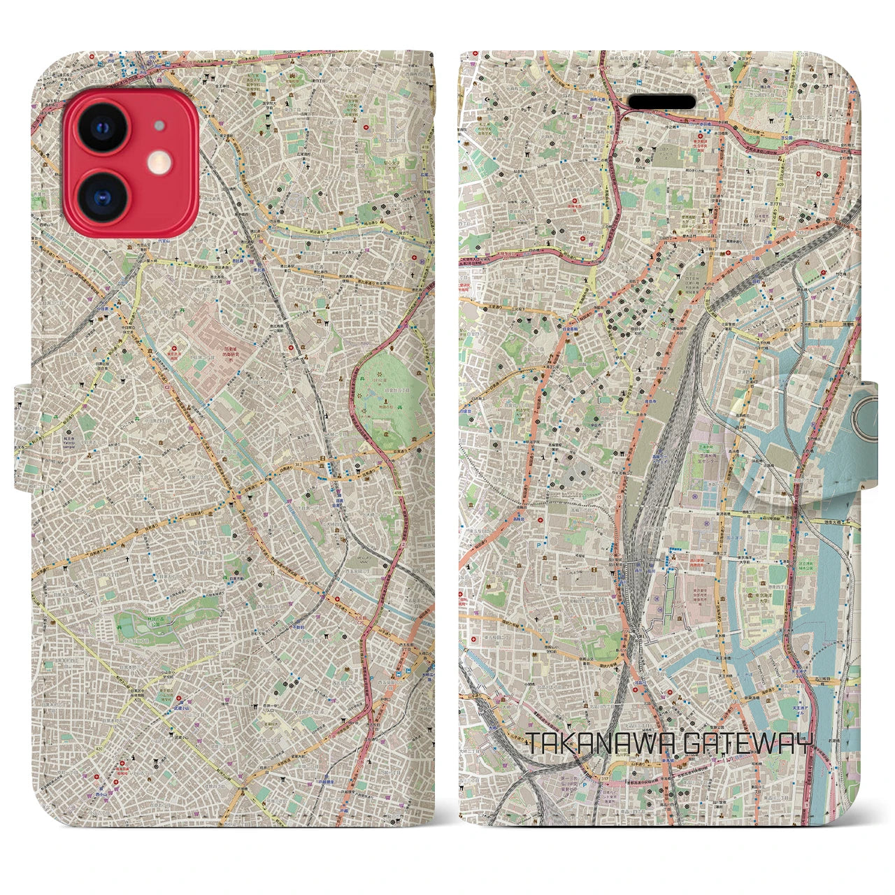 【高輪ゲートウェイ(東京都)】地図柄iPhoneケース(手帳タイプ)ナチュラル・iPhone 11 用