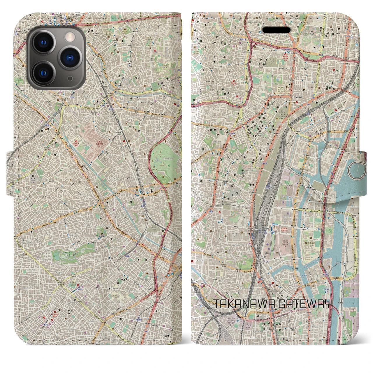 【高輪ゲートウェイ(東京都)】地図柄iPhoneケース(手帳タイプ)ナチュラル・iPhone 11 Pro Max 用