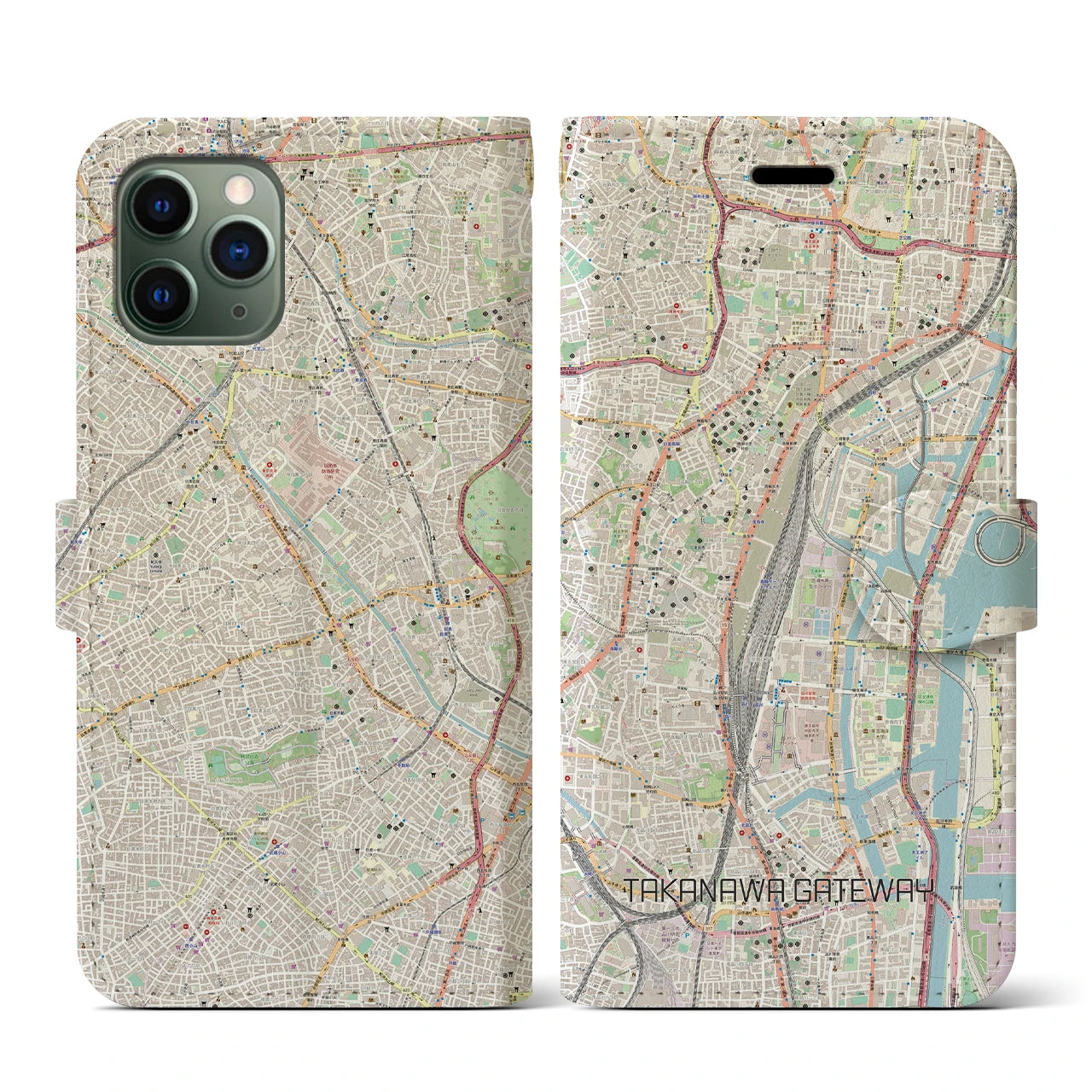 【高輪ゲートウェイ(東京都)】地図柄iPhoneケース(手帳タイプ)ナチュラル・iPhone 11 Pro 用