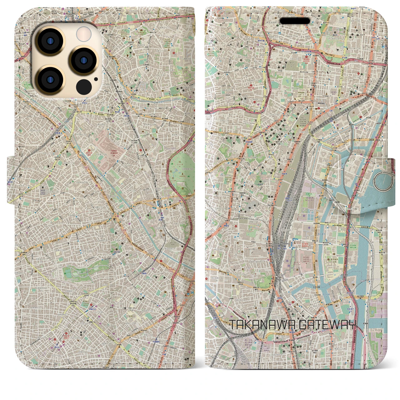 【高輪ゲートウェイ(東京都)】地図柄iPhoneケース(手帳タイプ)ナチュラル・iPhone 12 Pro Max 用