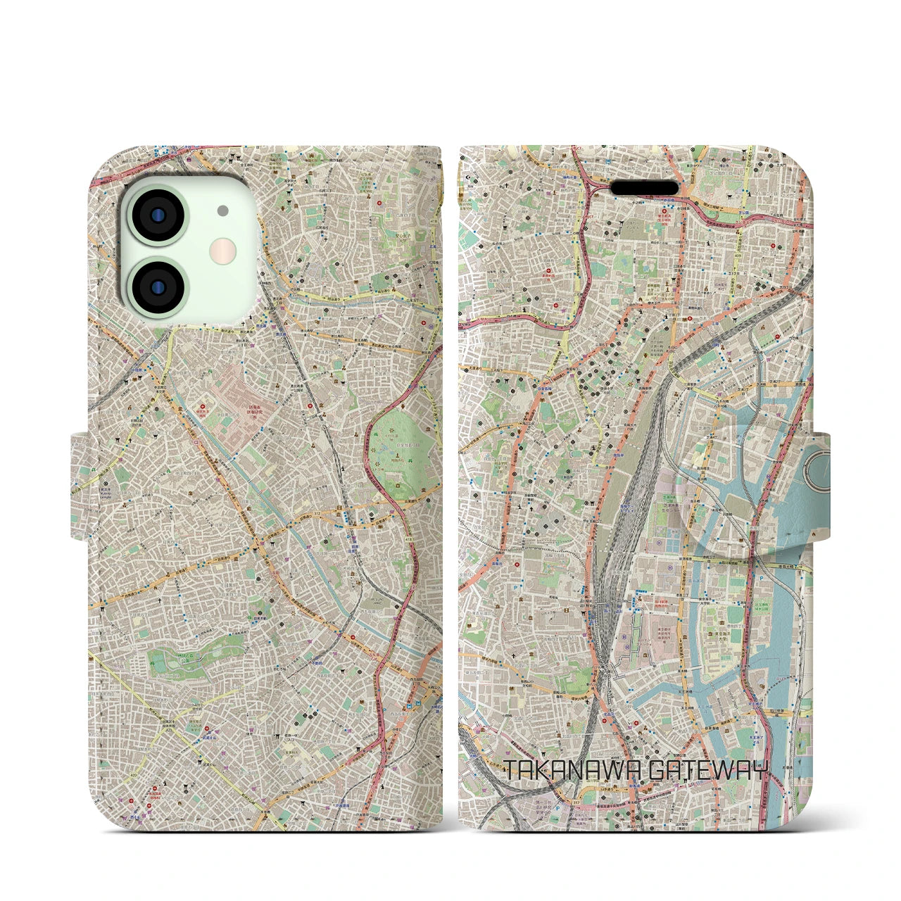 【高輪ゲートウェイ(東京都)】地図柄iPhoneケース(手帳タイプ)ナチュラル・iPhone 12 mini 用