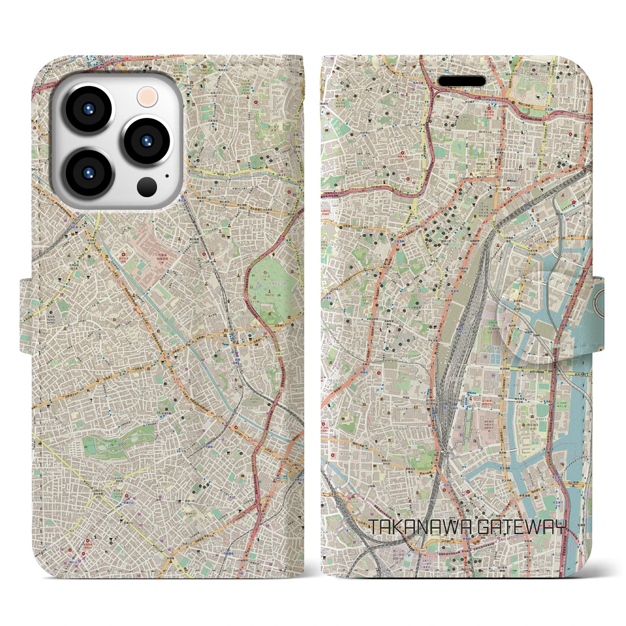 【高輪ゲートウェイ(東京都)】地図柄iPhoneケース(手帳タイプ)ナチュラル・iPhone 13 Pro 用