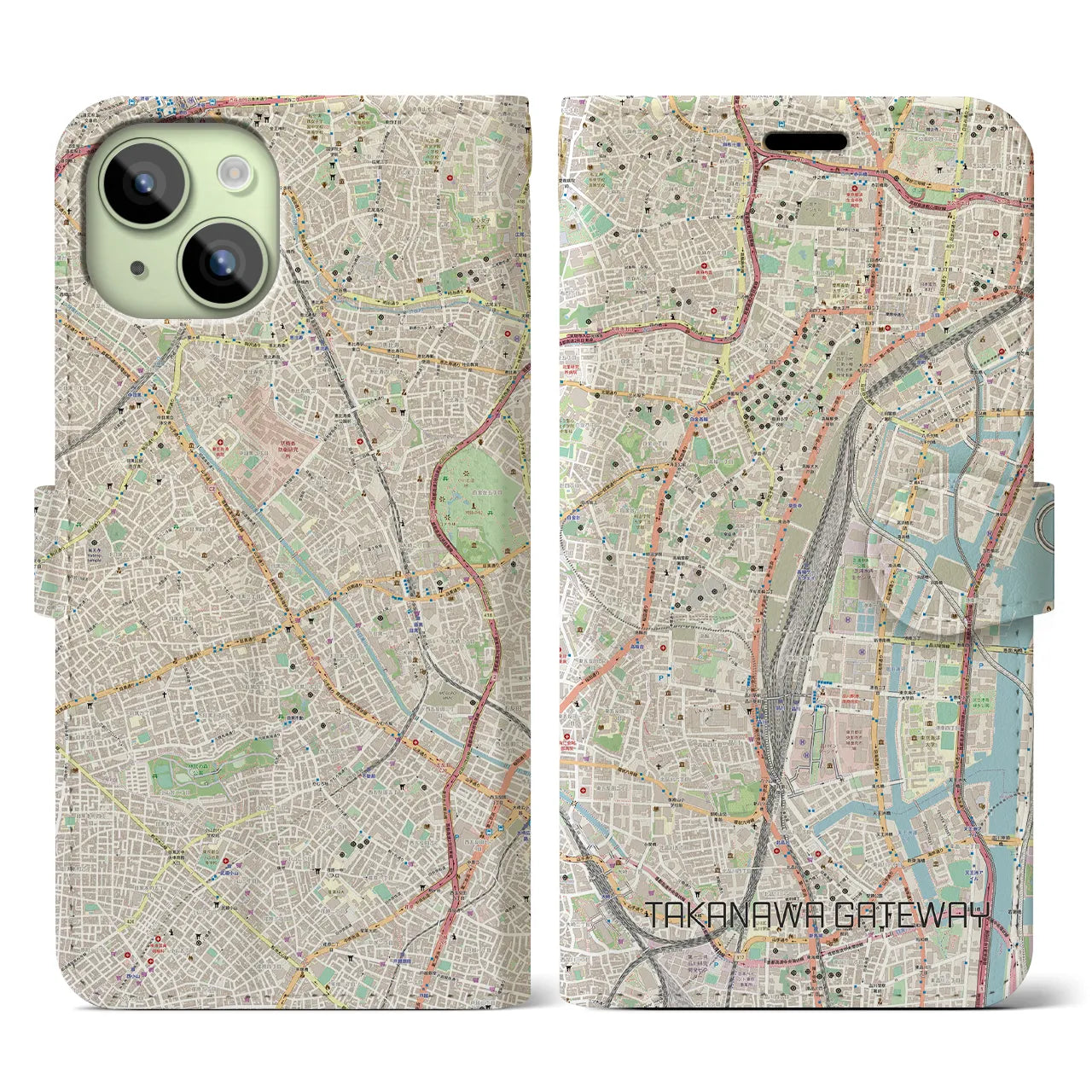 【高輪ゲートウェイ(東京都)】地図柄iPhoneケース(手帳タイプ)ナチュラル・iPhone 15 用