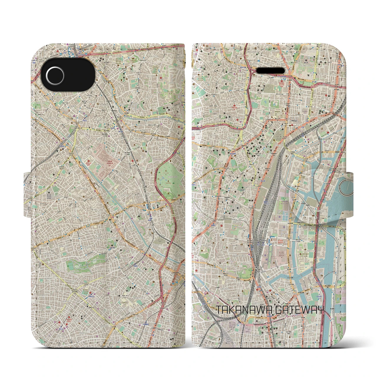 【高輪ゲートウェイ(東京都)】地図柄iPhoneケース(手帳タイプ)ナチュラル・iPhone SE(第3 / 第2世代) / 8 / 7 / 6s / 6 用