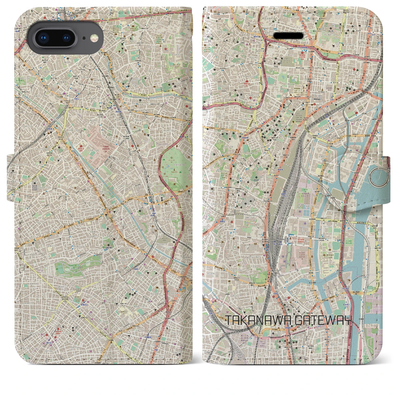 【高輪ゲートウェイ(東京都)】地図柄iPhoneケース(手帳タイプ)ナチュラル・iPhone 8Plus /7Plus / 6sPlus / 6Plus 用