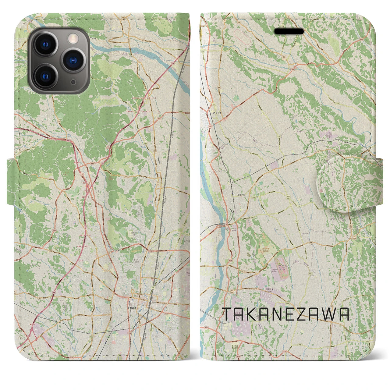 【高根沢(栃木県)】地図柄iPhoneケース(手帳タイプ)ナチュラル・iPhone 11 Pro Max 用