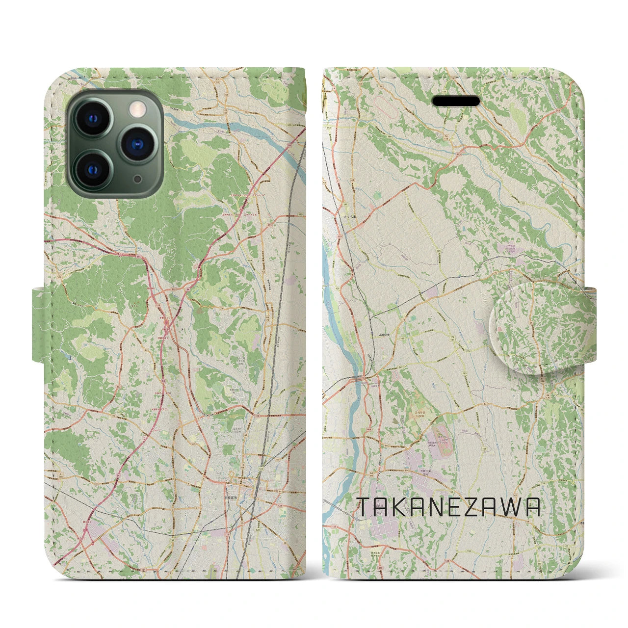 【高根沢(栃木県)】地図柄iPhoneケース(手帳タイプ)ナチュラル・iPhone 11 Pro 用