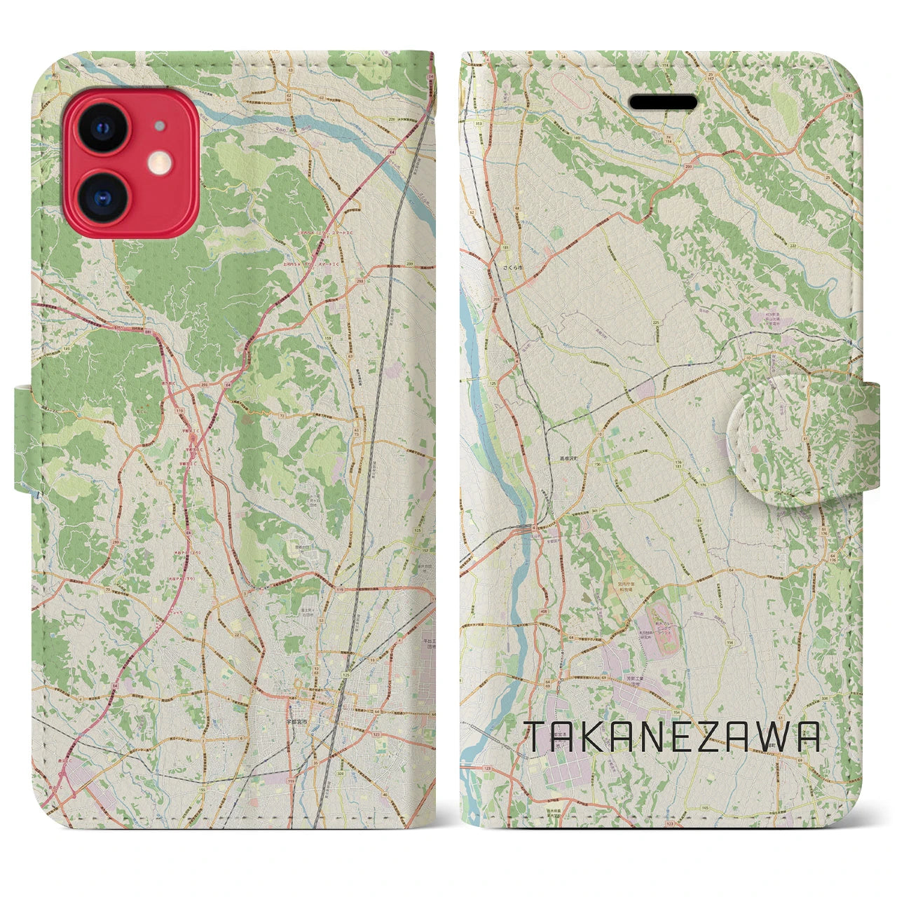 【高根沢(栃木県)】地図柄iPhoneケース(手帳タイプ)ナチュラル・iPhone 11 用