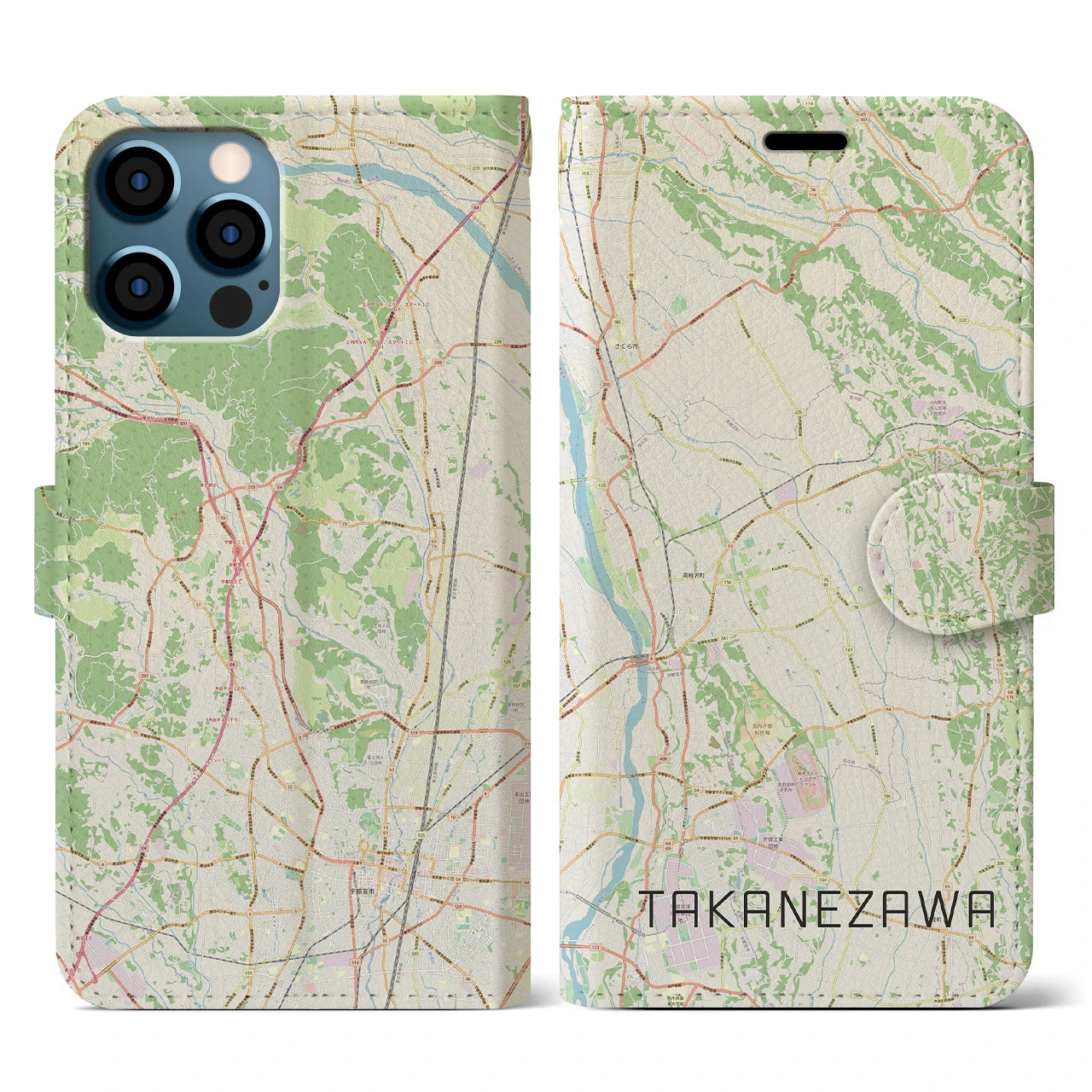 【高根沢(栃木県)】地図柄iPhoneケース(手帳タイプ)ナチュラル・iPhone 12 / 12 Pro 用