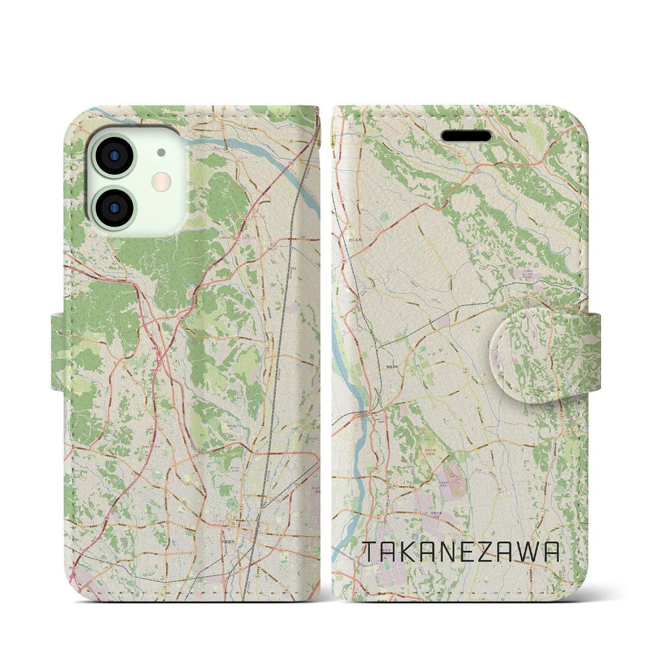 【高根沢(栃木県)】地図柄iPhoneケース(手帳タイプ)ナチュラル・iPhone 12 mini 用