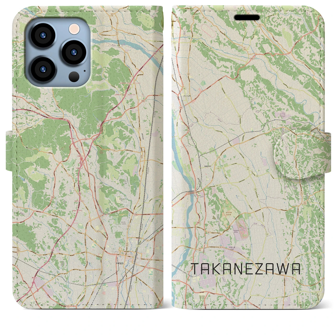 【高根沢(栃木県)】地図柄iPhoneケース(手帳タイプ)ナチュラル・iPhone 13 Pro Max 用