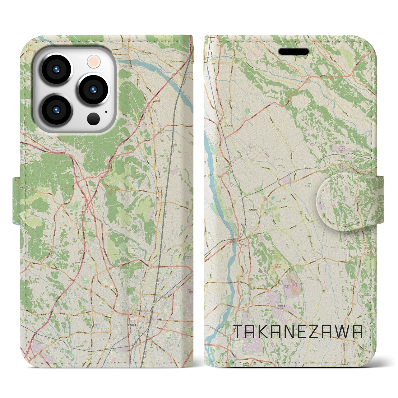【高根沢(栃木県)】地図柄iPhoneケース(手帳タイプ)ナチュラル・iPhone 13 Pro 用