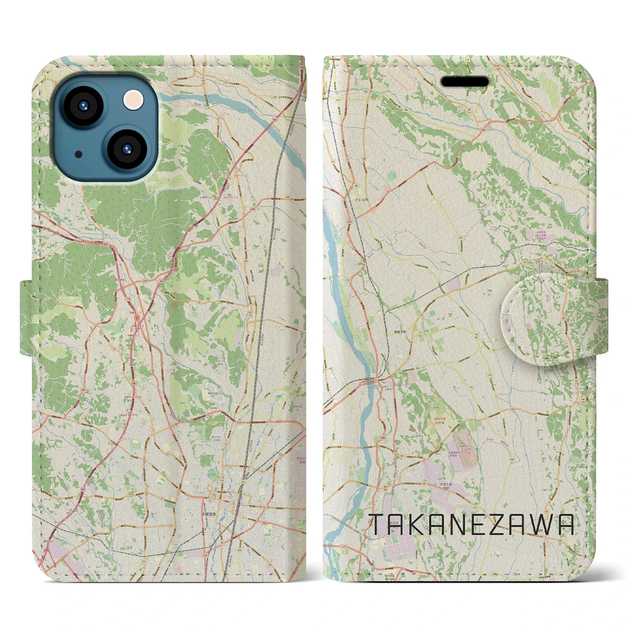 【高根沢(栃木県)】地図柄iPhoneケース(手帳タイプ)ナチュラル・iPhone 13 用