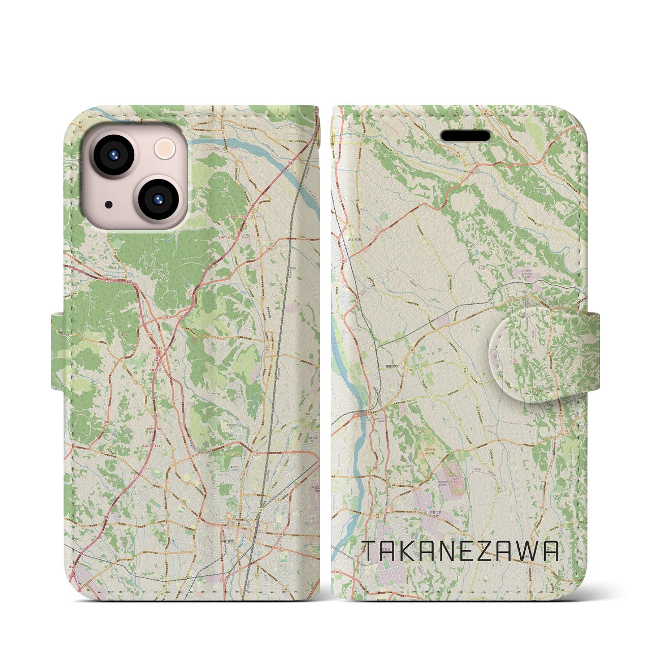 【高根沢(栃木県)】地図柄iPhoneケース(手帳タイプ)ナチュラル・iPhone 13 mini 用