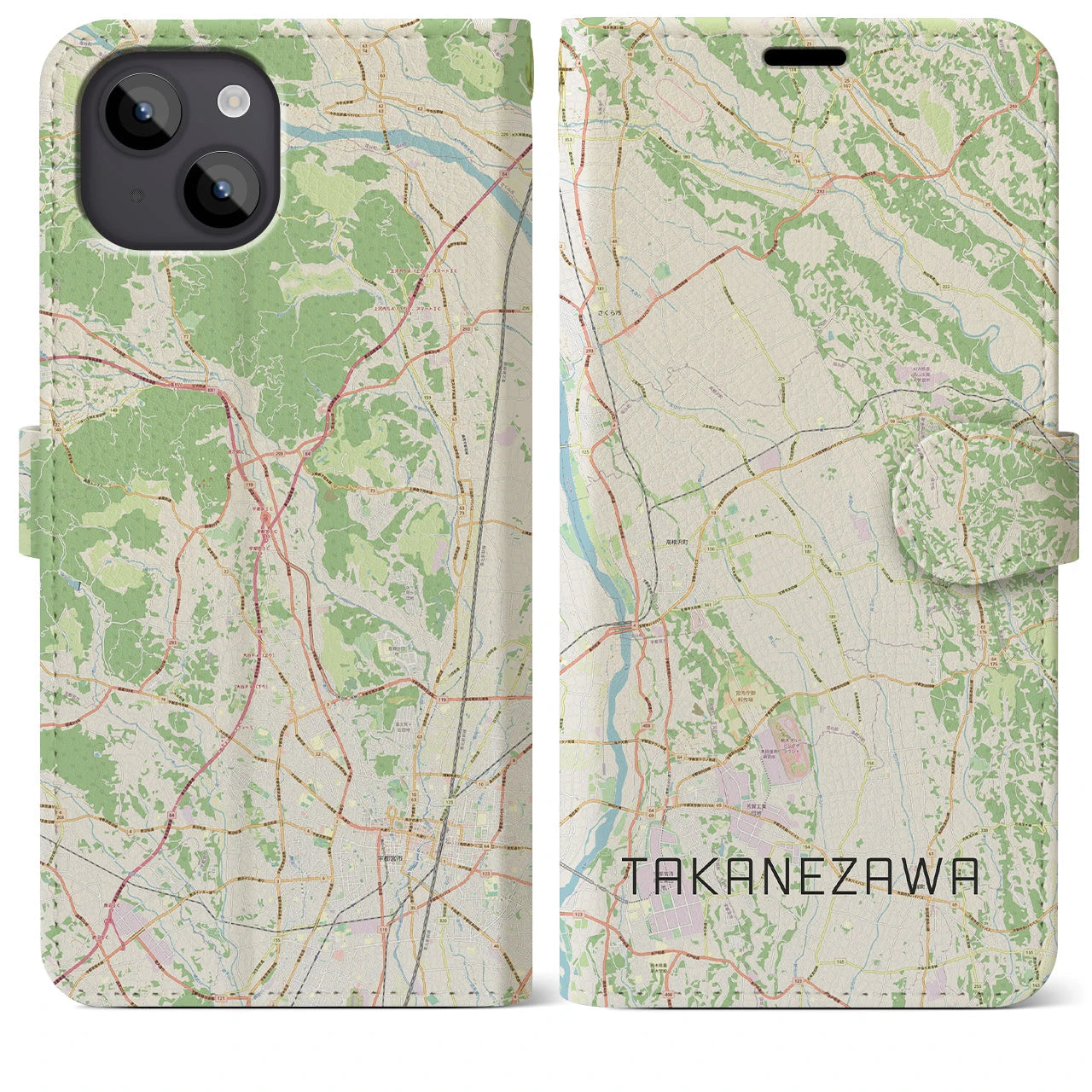 【高根沢(栃木県)】地図柄iPhoneケース(手帳タイプ)ナチュラル・iPhone 14 Plus 用