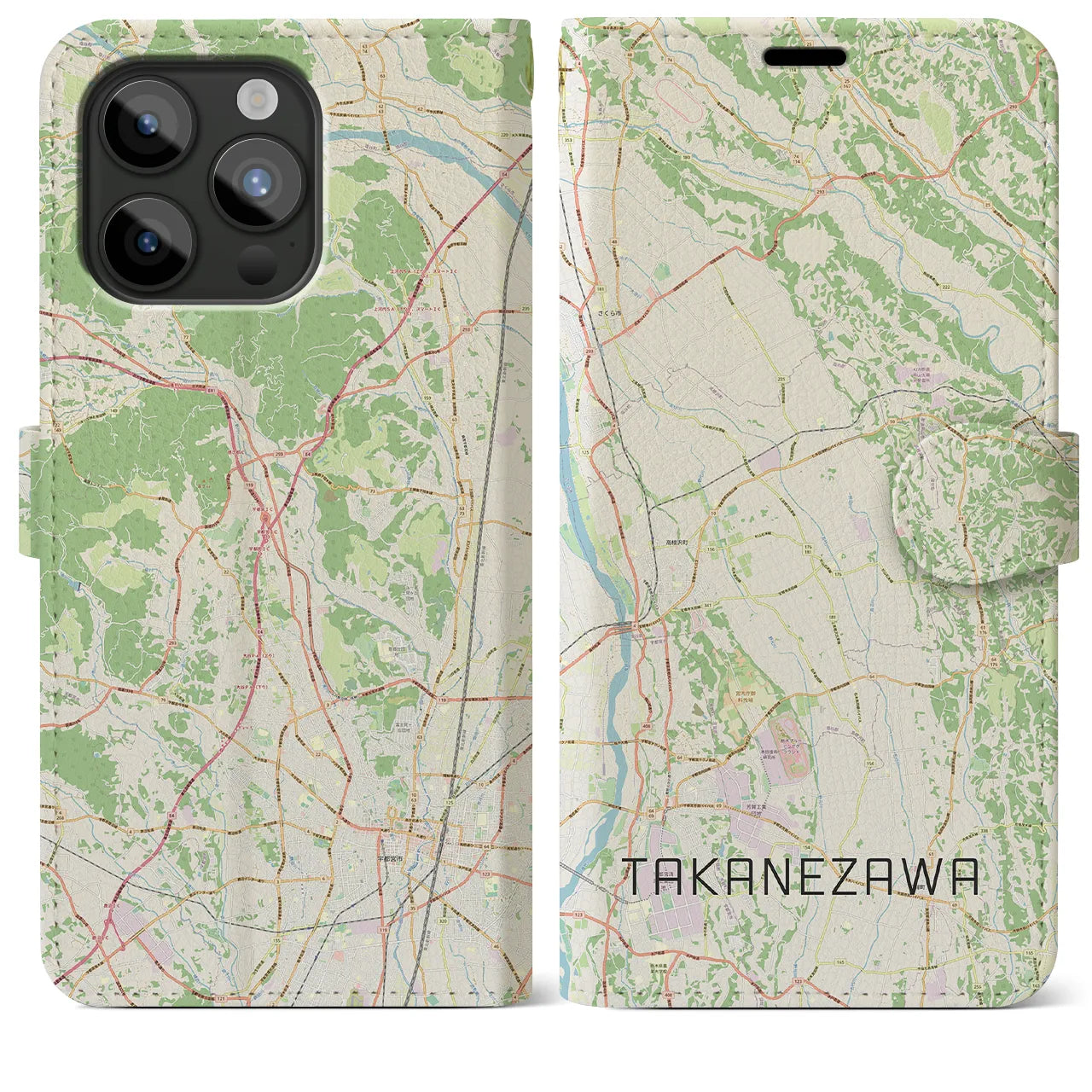 【高根沢(栃木県)】地図柄iPhoneケース(手帳タイプ)ナチュラル・iPhone 15 Pro Max 用
