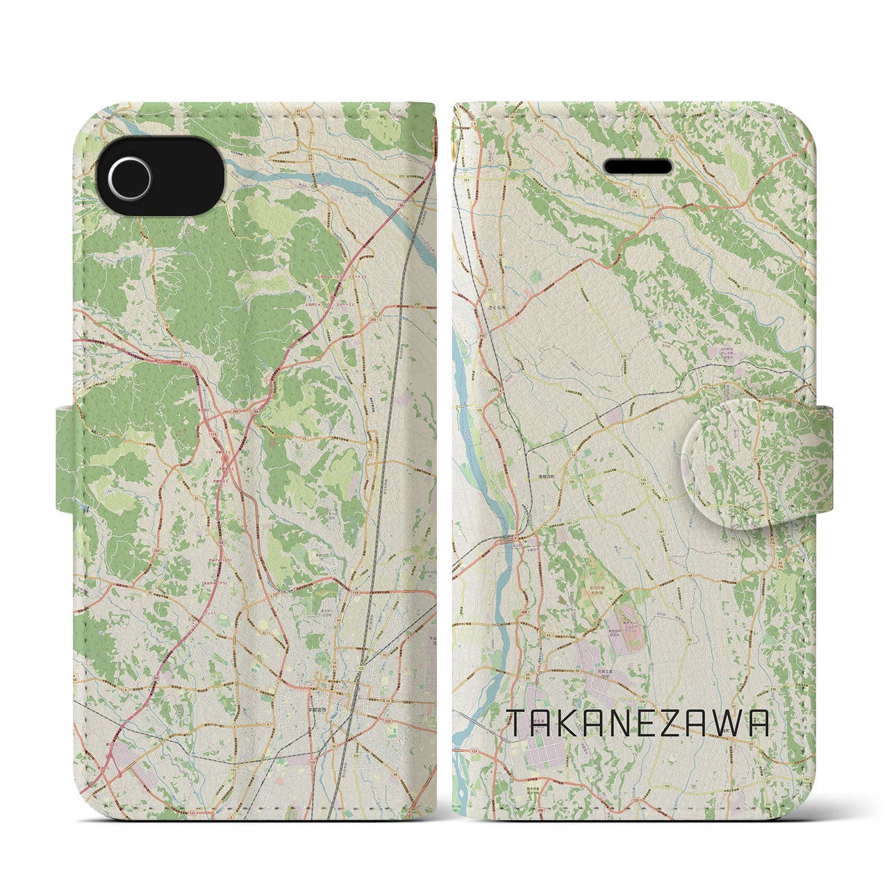 【高根沢(栃木県)】地図柄iPhoneケース(手帳タイプ)ナチュラル・iPhone SE(第3 / 第2世代) / 8 / 7 / 6s / 6 用
