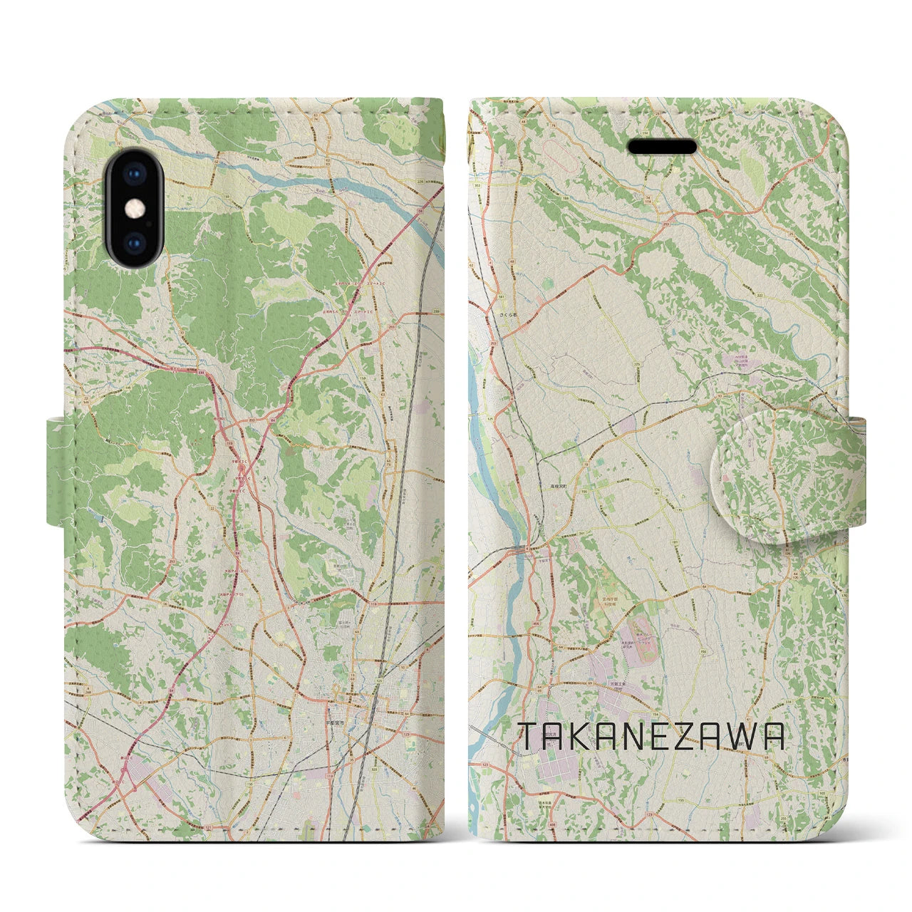 【高根沢(栃木県)】地図柄iPhoneケース(手帳タイプ)ナチュラル・iPhone XS / X 用