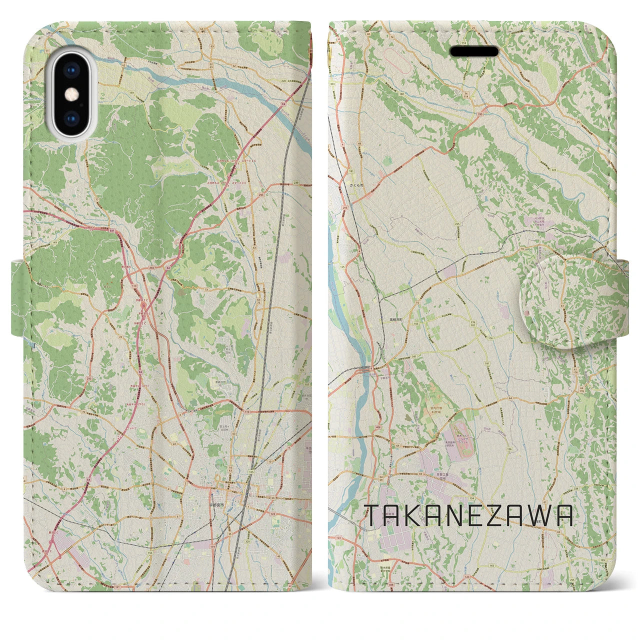 【高根沢(栃木県)】地図柄iPhoneケース(手帳タイプ)ナチュラル・iPhone XS Max 用