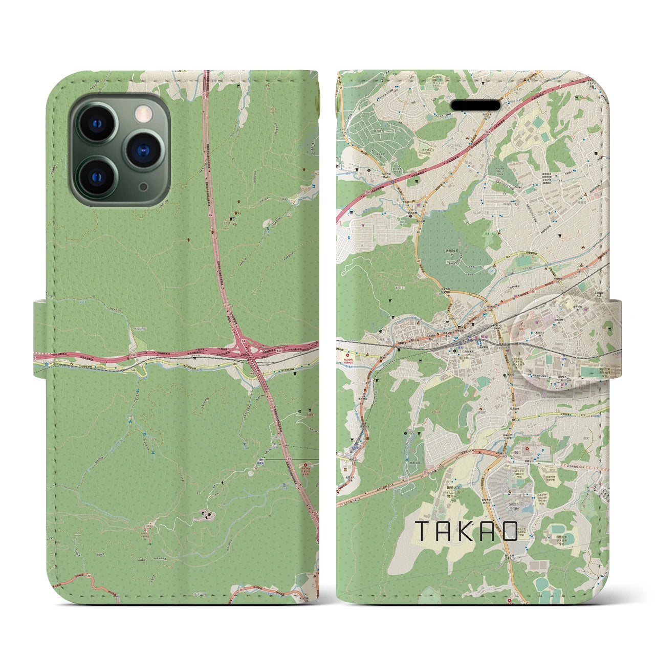 【高尾(東京都)】地図柄iPhoneケース(手帳タイプ)ナチュラル・iPhone 11 Pro 用