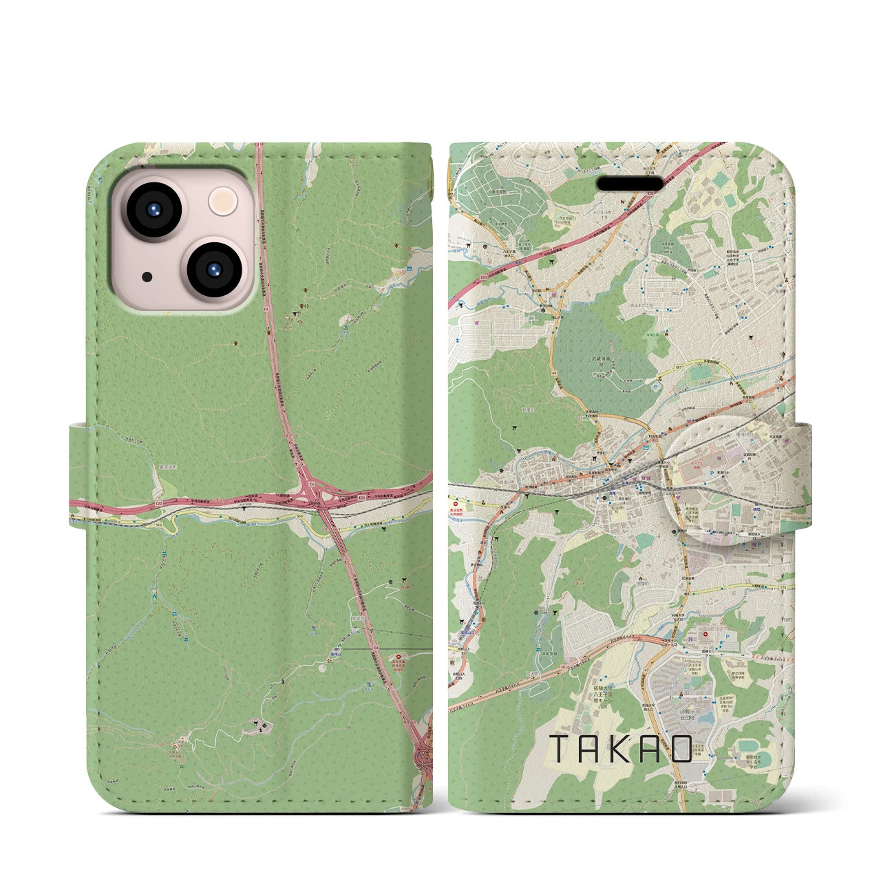 【高尾(東京都)】地図柄iPhoneケース(手帳タイプ)ナチュラル・iPhone 13 mini 用