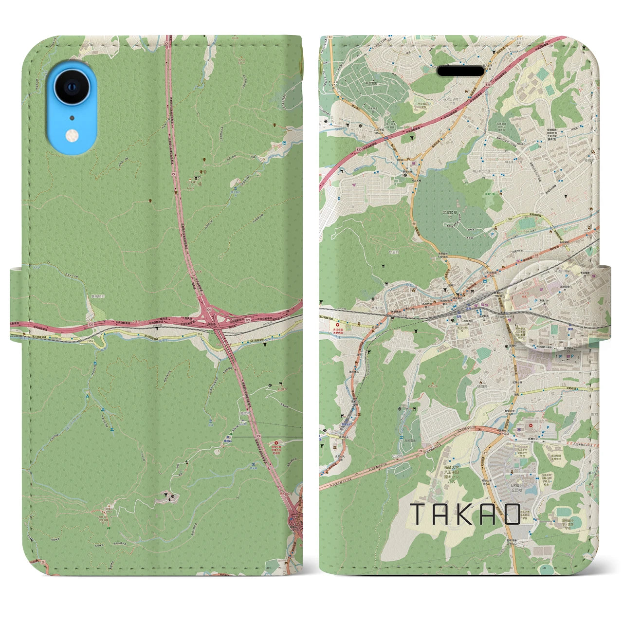 【高尾(東京都)】地図柄iPhoneケース(手帳タイプ)ナチュラル・iPhone XR 用
