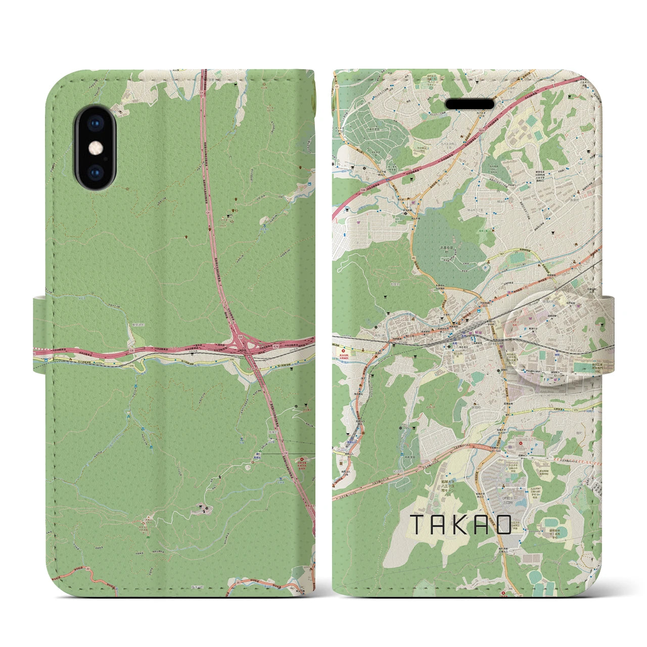 【高尾(東京都)】地図柄iPhoneケース(手帳タイプ)ナチュラル・iPhone XS / X 用