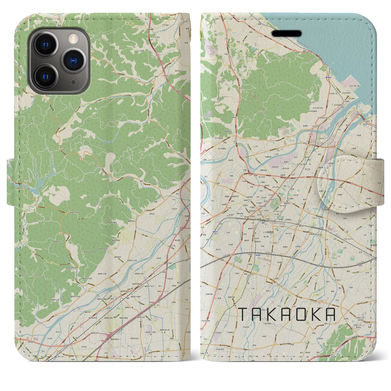 【高岡(富山県)】地図柄iPhoneケース(手帳タイプ)ナチュラル・iPhone 11 Pro Max 用