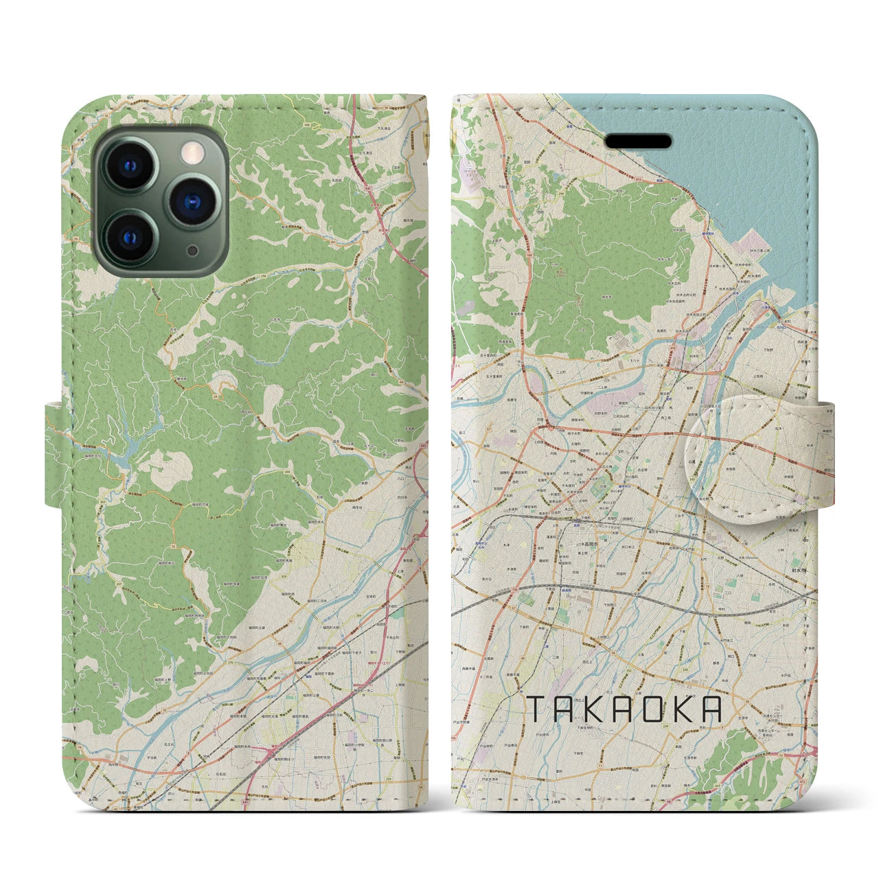 【高岡(富山県)】地図柄iPhoneケース(手帳タイプ)ナチュラル・iPhone 11 Pro 用