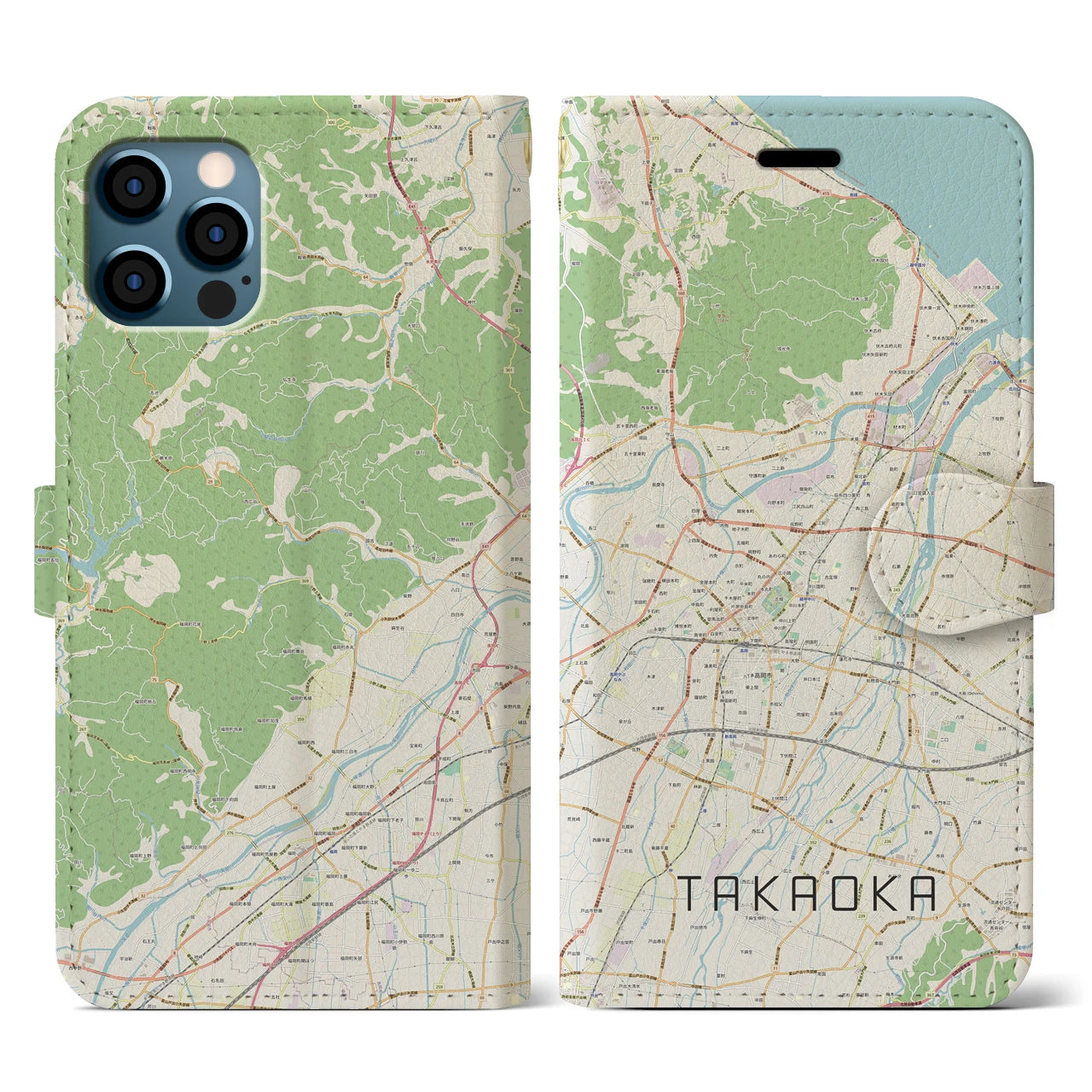 【高岡(富山県)】地図柄iPhoneケース(手帳タイプ)ナチュラル・iPhone 12 / 12 Pro 用