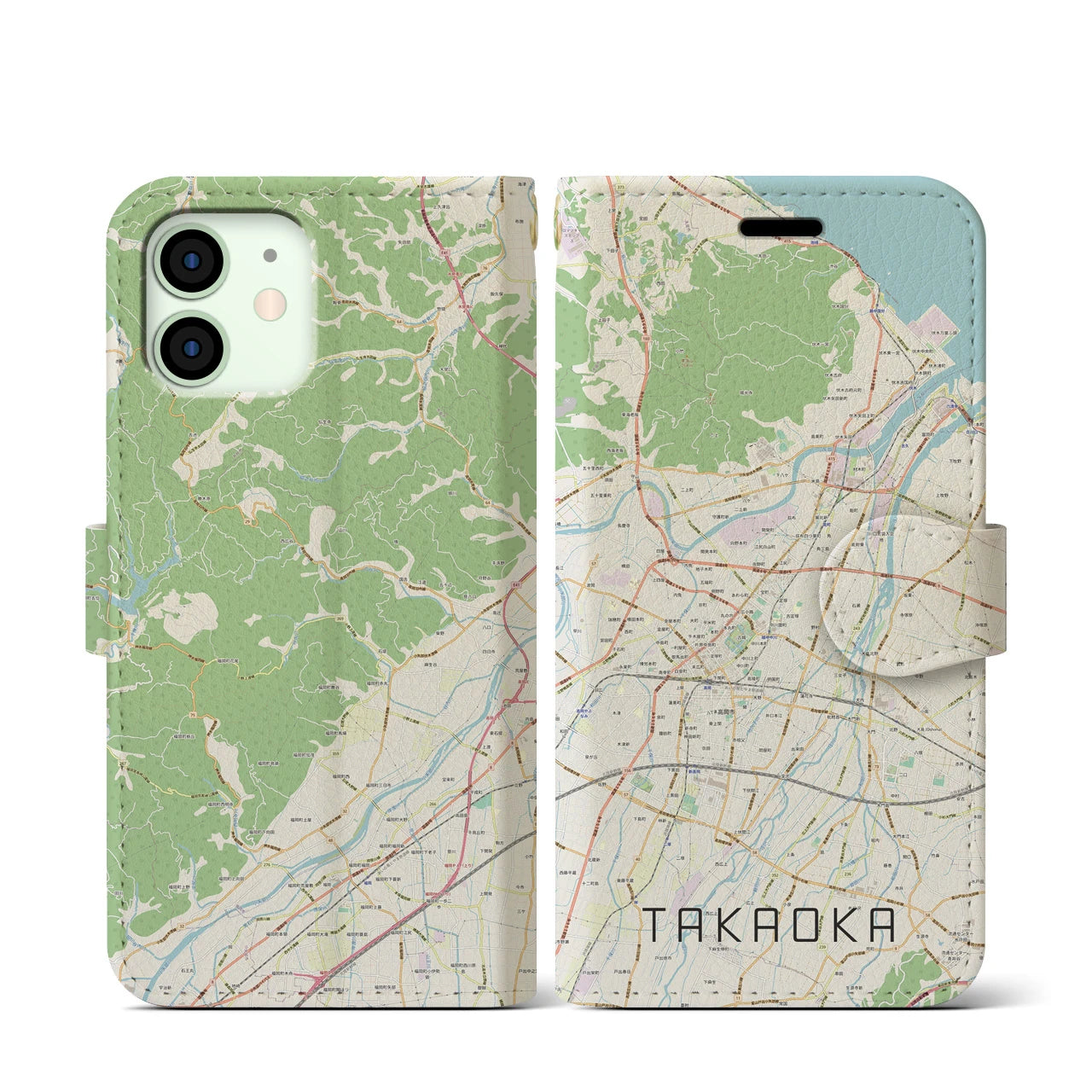 【高岡(富山県)】地図柄iPhoneケース(手帳タイプ)ナチュラル・iPhone 12 mini 用