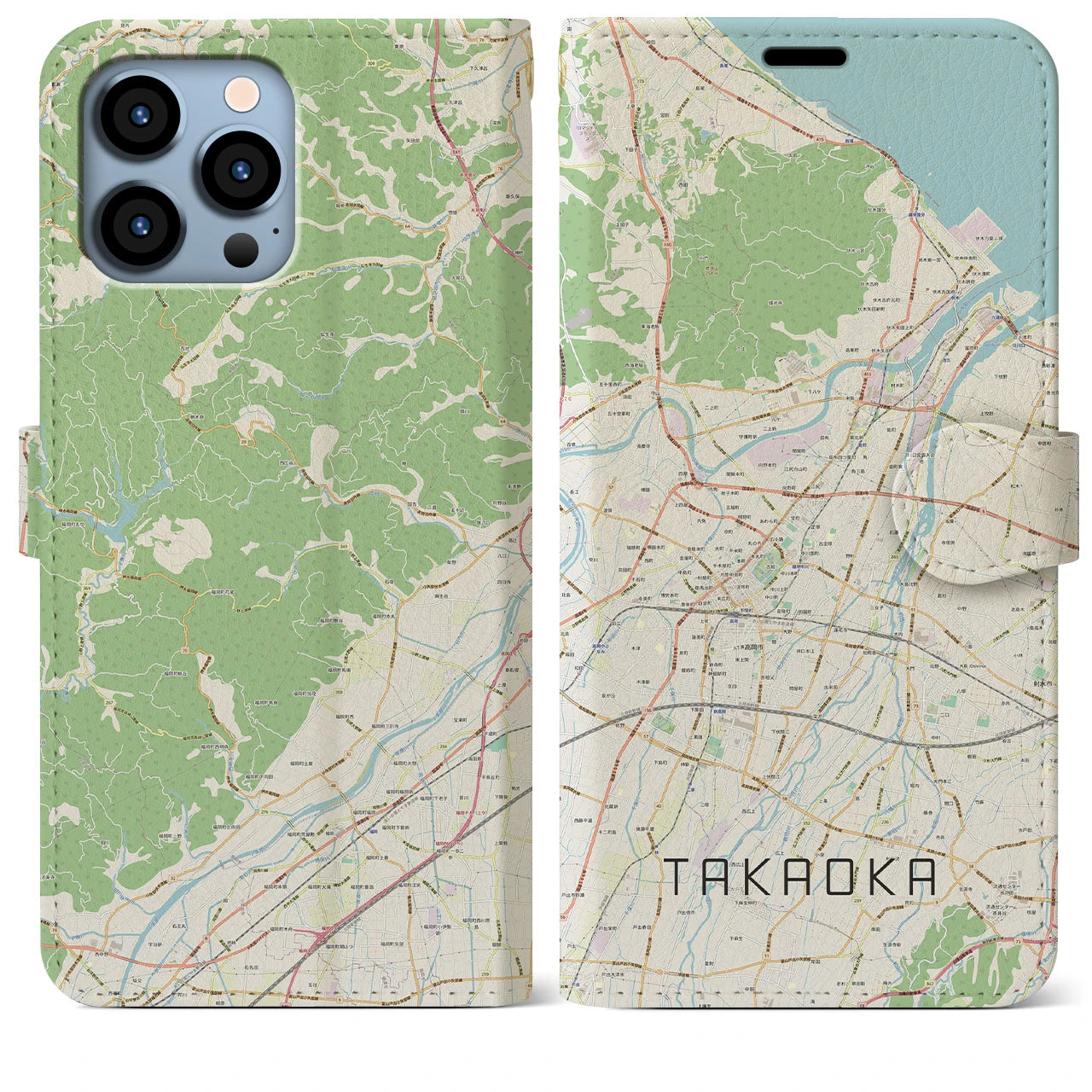 【高岡(富山県)】地図柄iPhoneケース(手帳タイプ)ナチュラル・iPhone 13 Pro Max 用