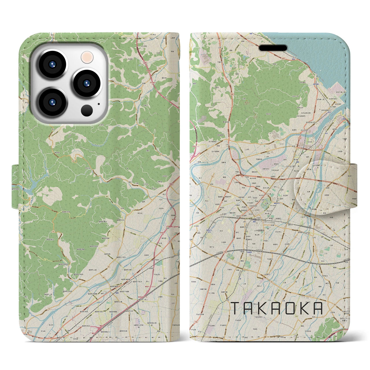 【高岡(富山県)】地図柄iPhoneケース(手帳タイプ)ナチュラル・iPhone 13 Pro 用