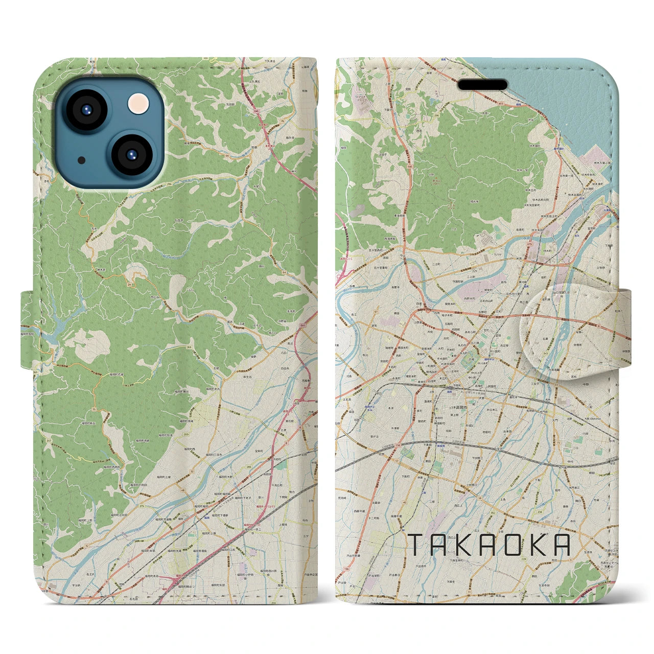 【高岡(富山県)】地図柄iPhoneケース(手帳タイプ)ナチュラル・iPhone 13 用