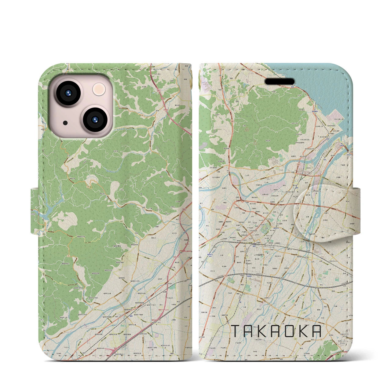 【高岡(富山県)】地図柄iPhoneケース(手帳タイプ)ナチュラル・iPhone 13 mini 用