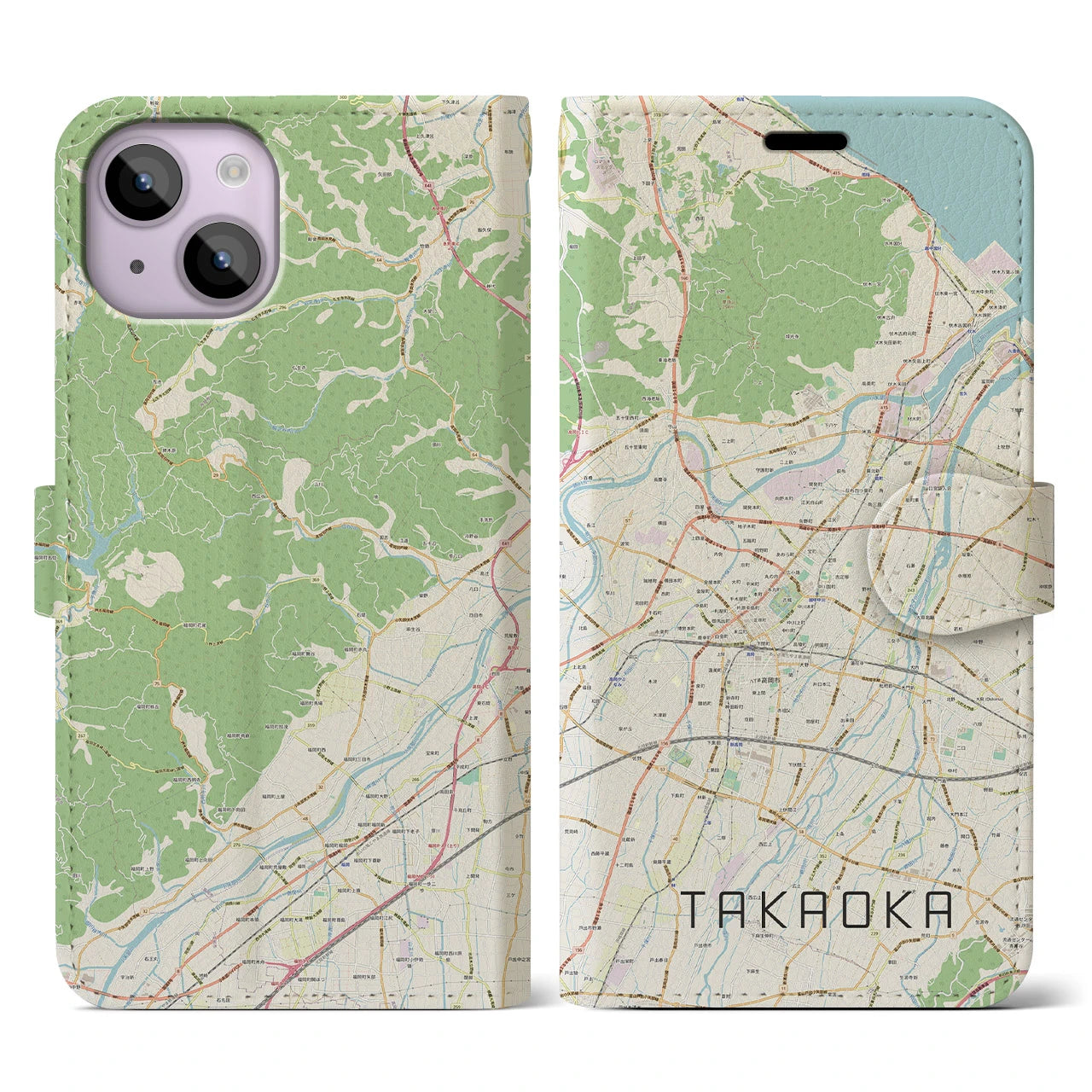 【高岡(富山県)】地図柄iPhoneケース(手帳タイプ)ナチュラル・iPhone 14 用